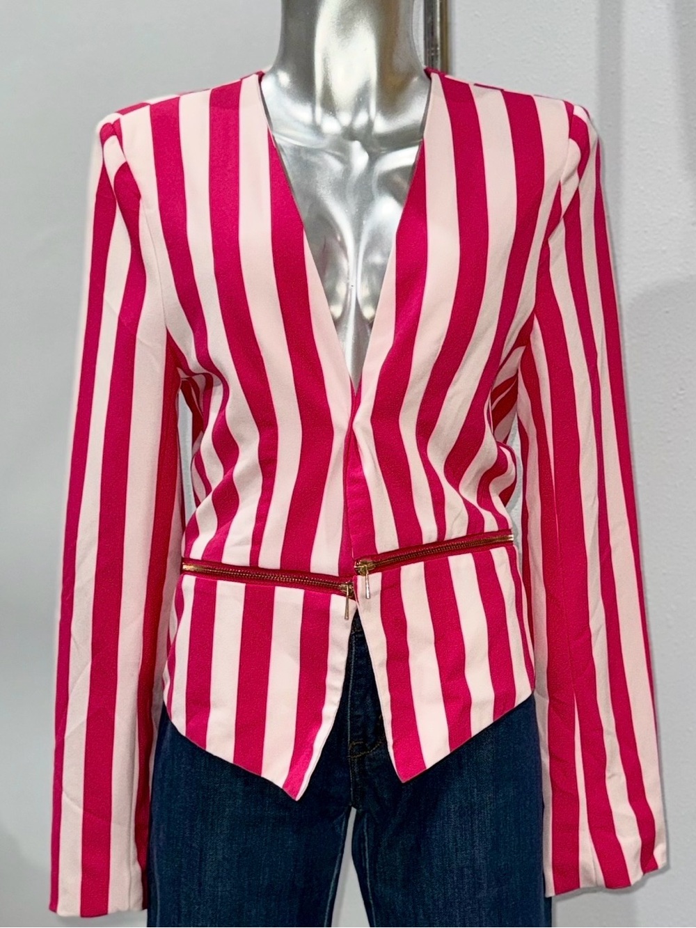 Love Tree Fuchsia & White Striped Blazer Jacket